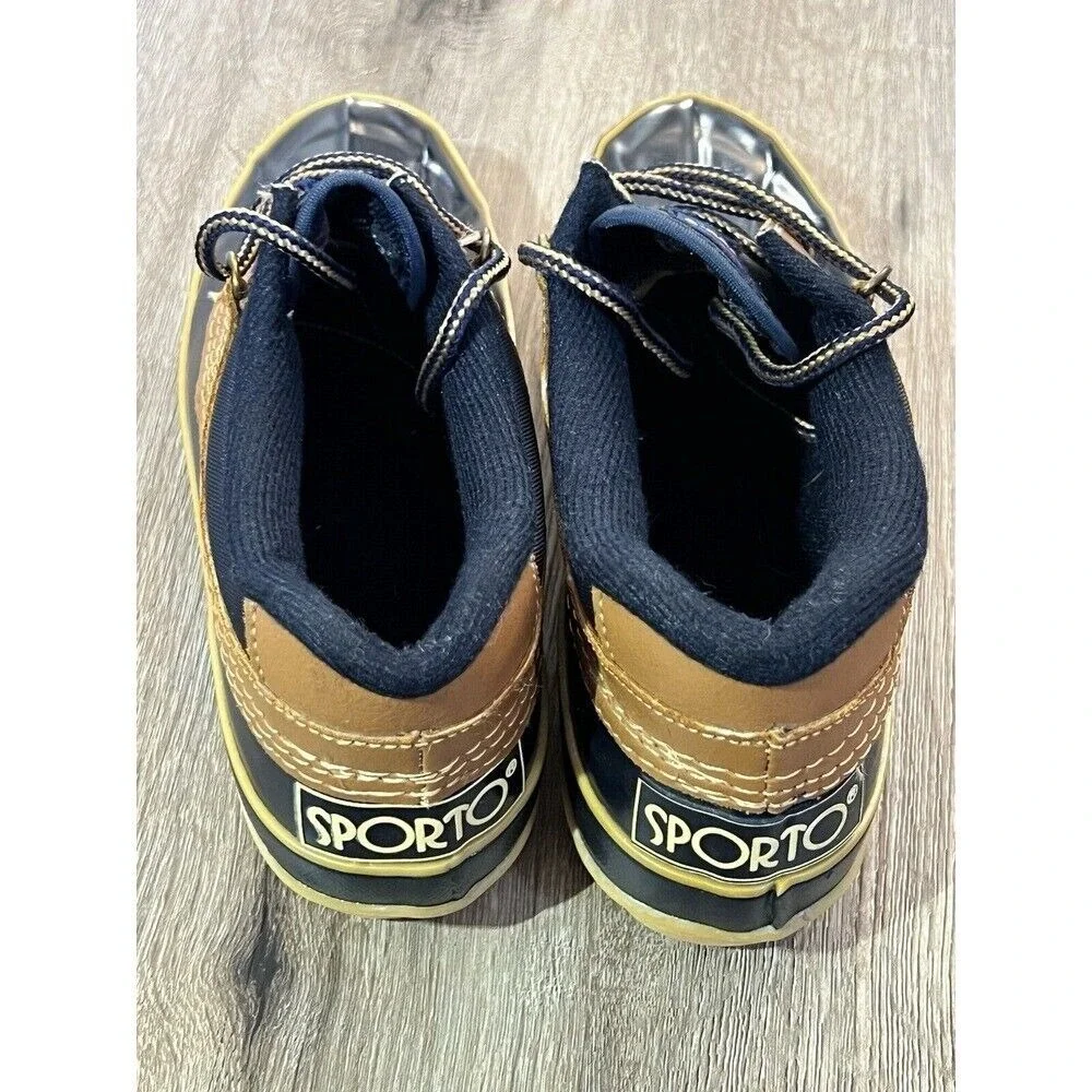 Vintage Sporto Duck Rain Boots Women's Size 6 Navy Tan Thermolite‎ Coastal Prep